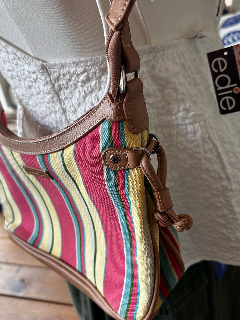 Jamaica Bay Vintage Y2K Striped Canvas Shoulder Bag Purse Colorful Boho - Picture 3 of 15